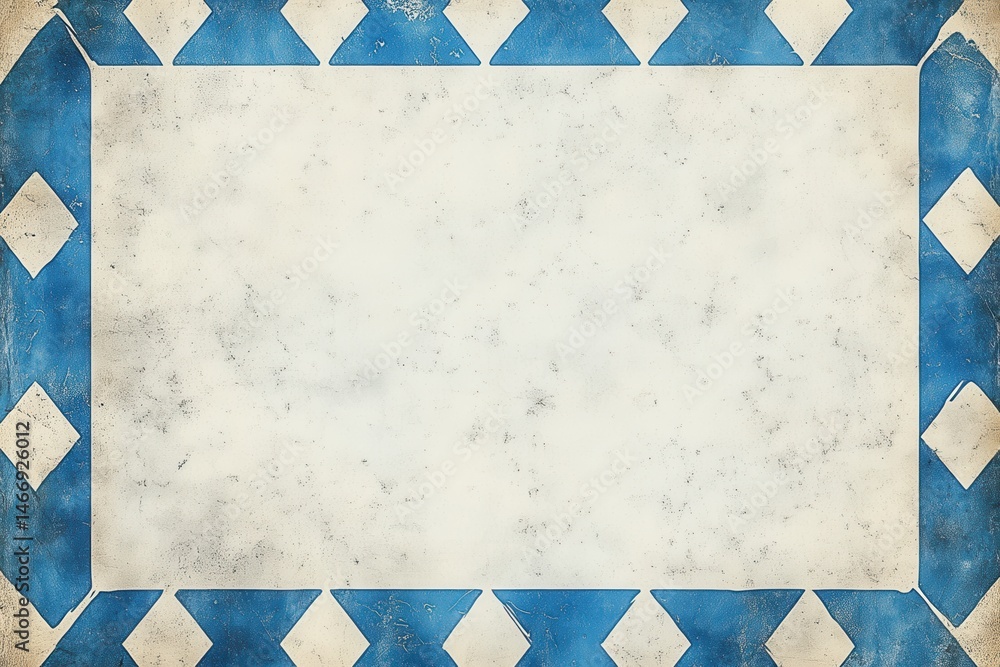 Aufkleber a rectangular frame with blue and white geometric patterns and a textured white center space