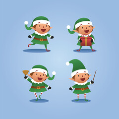 Set of cartoon character christmas elf