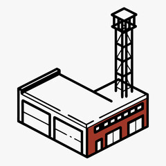 Isometric Fire Station with Tower Design  