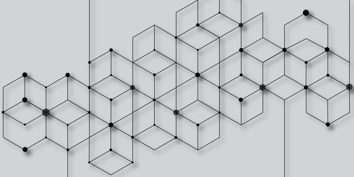 Abstract geometric pattern featuring interconnected hexagons and lines. Seamless simple pattern. Abstract geometric background with isometric vector blocks, polygon shape pattern. Seamless pattern.