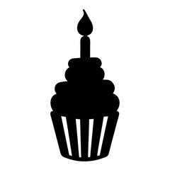 Silhouette illustration of a cupcake with a candle, perfect for birthday celebrations