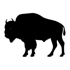 Dramatic silhouette of a majestic buffalo standing powerfully against a white background © pixostudio