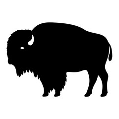 Silhouette of a powerful bison standing tall against a white backdrop