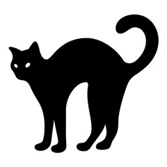 Stylized Black Cat Silhouette with Arched Back and Curled Tail Illustration