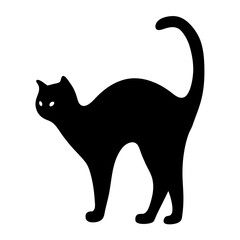 Elegant Black Cat Silhouette Arching Back with Raised Tail on White