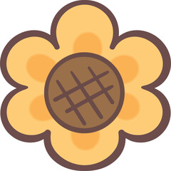 a cartoon flower with a brown center