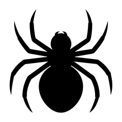 Creepy black spider silhouette with eight legs on a white background