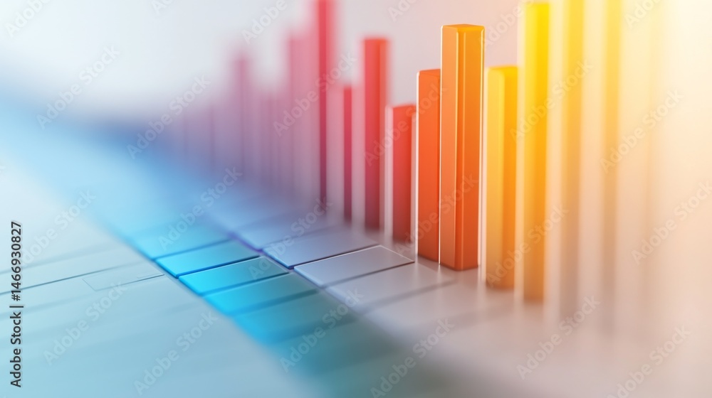 Fototapete A close-up of a business bar graph with gradient-colored bars representing quarterly profits, set against a light gray background for a clean and modern presentation.