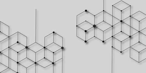 Abstract geometric pattern featuring interconnected hexagons and lines. Seamless simple pattern. Abstract geometric background with isometric vector blocks, polygon shape pattern. Seamless pattern.