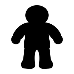 A simple black human figure silhouette with rounded shapes and limbs