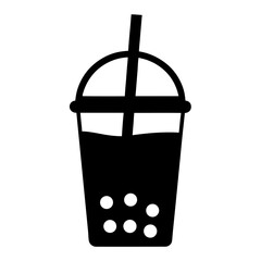 Stylized Illustration of a Boba Tea Drink in a Simple Black Design
