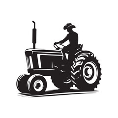 Tractor Cowboy Worker Vector Silhouette, Farm Life, Western Worker, Agricultural Cowboy, Ranch Work, Tractor Rider, Cowboy Farming Action.
