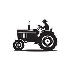 Tractor Cowboy Worker Vector Silhouette, Farm Life, Western Worker, Agricultural Cowboy, Ranch Work, Tractor Rider, Cowboy Farming Action.
