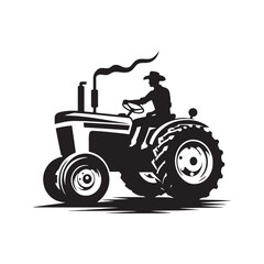 Tractor Cowboy Worker Vector Silhouette, Farm Life, Western Worker, Agricultural Cowboy, Ranch Work, Tractor Rider, Cowboy Farming Action.
