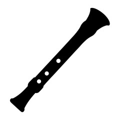 Silhouette of a black recorder woodwind musical instrument with finger holes
