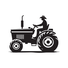 Tractor Cowboy Worker Vector Silhouette, Farm Life, Western Worker, Agricultural Cowboy, Ranch Work, Tractor Rider, Cowboy Farming Action.

