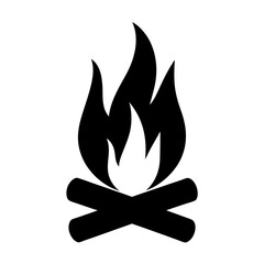 Black and white graphic of a campfire with two crossing logs
