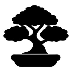 Simple silhouette of a bonsai tree in a pot, isolated on white