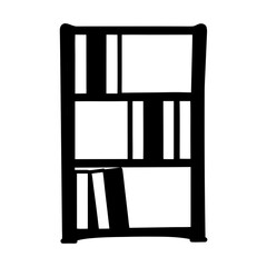 Silhouette of a small black bookcase with books on the bottom shelf