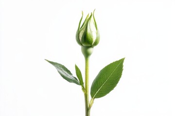 Obraz premium A time-lapse concept showing a rosebud slowly blooming against a minimal white background. 