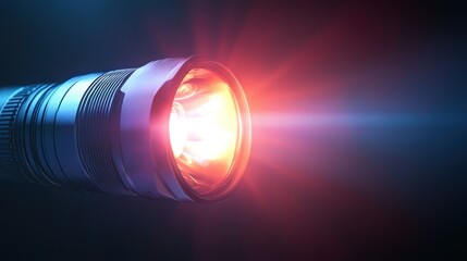 The flashlight shines and illuminates the room, highlighting its function as a lighting aid when it is dark and unclear.