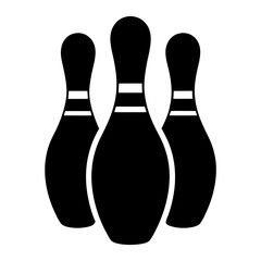 Three black bowling pins illustration on a white background, bowling concept