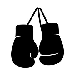 A Black Silhouette of Hanging Boxing Gloves Ready for the Next Fight