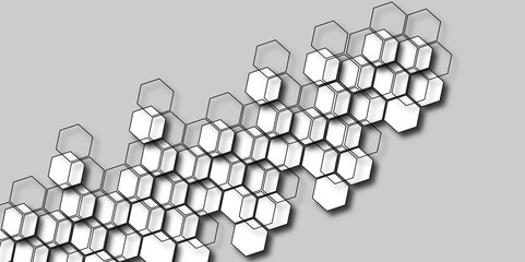 Abstract background with geometric shapes and hexagon pattern. Technology vector abstract background with hexagons mesh. Gray hexagon pattern. Abstract white hexagon background.