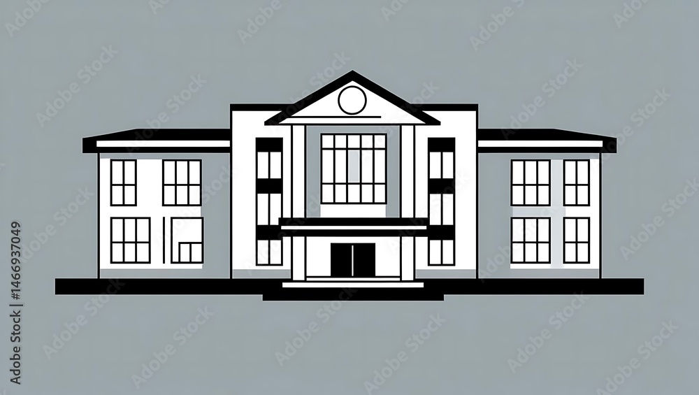 Aufkleber architectural building illustration: a symmetrical drawing of a classical structure with windows and