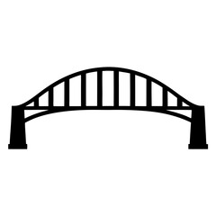 Stylized black silhouette illustration of a bridge with arched support structure