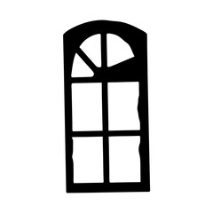 Silhouette of a vintage arched window with a grid design, isolated