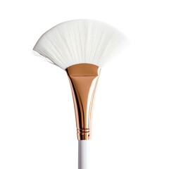 Elegant Fan Brush for Makeup Application with Soft Bristles and Stylish Rose Gold Handle on transparent background