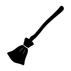 Black silhouette of a witch's broom used during Halloween season.
