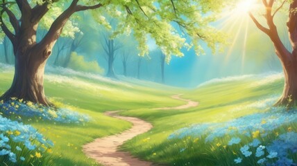 blurred spring summer landscape with trees