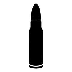 Black and white silhouette of an ammunition bullet for weapons and firearms