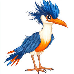 Fototapeta premium Cartoon bird with blue feathers on white background