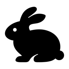 Simple black rabbit silhouette with long ears and white eye