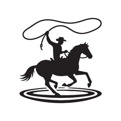 Vintage Cowboy Throwing Lasso Vector Silhouette, Western Rodeo, Lasso Action, Cowboy Stunt, Old West, Rodeo Rider, Wild West
