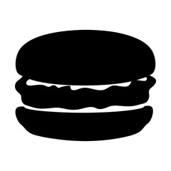 Black silhouette of a delicious burger or sandwich on white background