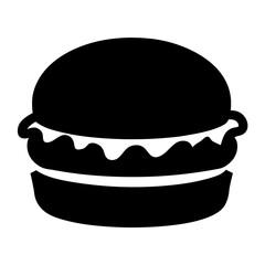Simple Black Silhouette of a Classic Hamburger with Visible Lettuce
