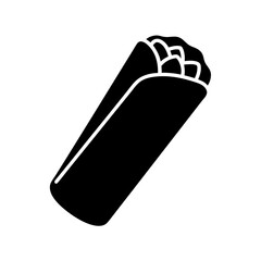 A delicious looking black silhouette illustration of a wrapped burrito ready to eat
