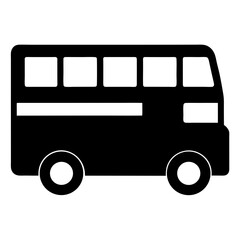 Simple black and white bus icon with white windows and wheels © pixostudio
