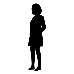 Silhouette of a woman in a dress, side view, on white background