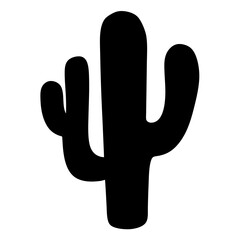 Silhouette of a simple black Saguaro cactus on a white background