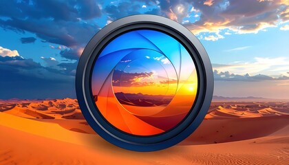 Lens Aperture View of Desert at Sunset