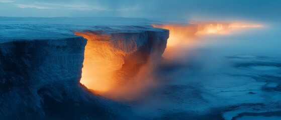 A rocky cliff with a hole in it and a fire in the middle
