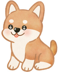 Cute Dog paper texture hand drawn illustration with transparent background