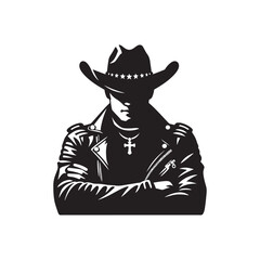 Western Biker with Hat Vector Silhouette, Cowboy Style, Biker Rider, Leather Jacket, Western Motorcycle, Hat, Biker Attitude, Wild West
