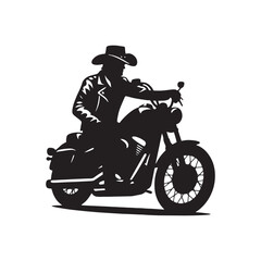Western Biker with Hat Vector Silhouette, Cowboy Style, Biker Rider, Leather Jacket, Western Motorcycle, Hat, Biker Attitude, Wild West
