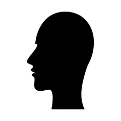 Black silhouette of human head in profile over a white background